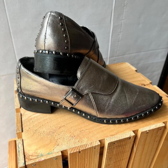 Adrianna Papell size 9 Silver Metallic Studded Loafers - Picture 8 of 14